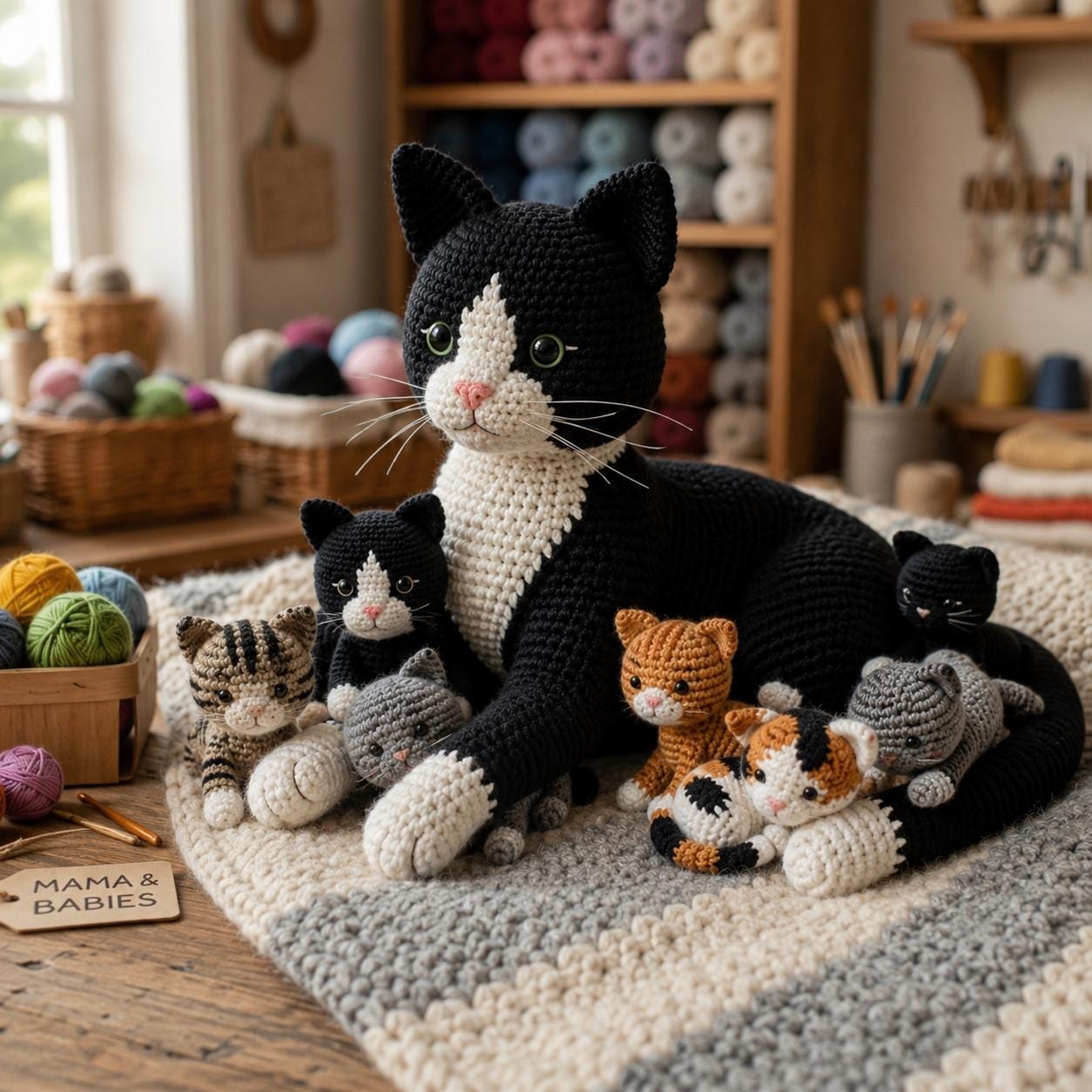 猫のあみぐるみ（子猫付き） 猫のあみぐるみ - Etsy 日本