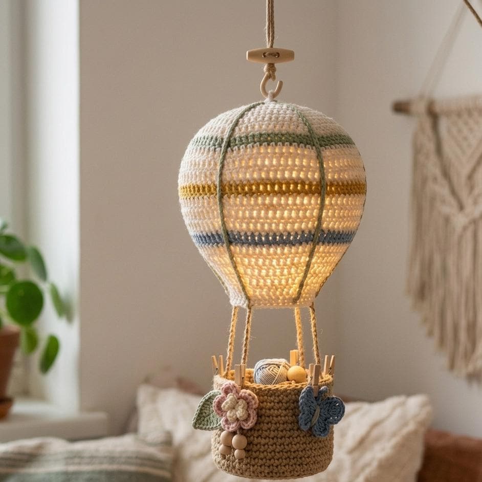 34 Crochet Lamps That Will Look Great in Your Home 9 Hot Air Balloon Crochet Lamp Pattern Boho Nursery Pendant