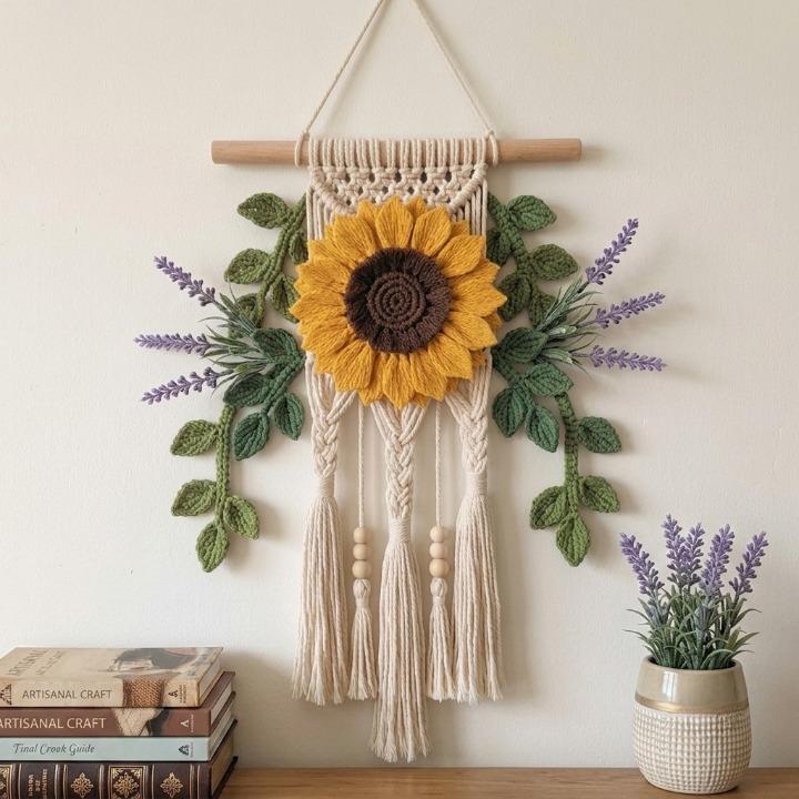28 Large Sunflower Crochet Patterns: Brighten Your Home with DIY Decor 28 Sunflower Crochet Macrame Wall Hanging