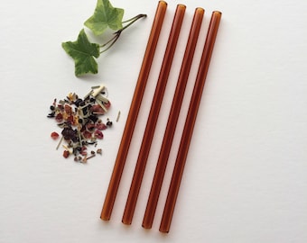 Amber Set of Four Glass Drinking Straws / Reusable Straw / Eco Friendly / Smoothie Straw/ Glass Straw