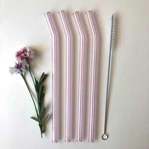 Bent Glass Straws in Sapphire Pink/ Set of four reusable drinking straws / Pyrex / Eco friendly / Smoothie straw / Glass straw image 2