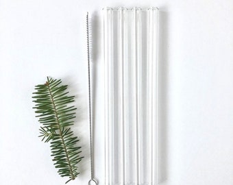 Ensemble de quatre pailles à smoothie extra larges en verre borosilicaté avec pinceau