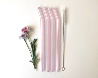 Bent Glass Straws in Sapphire Pink/ Set of four reusable drinking straws / Pyrex / Eco friendly / Smoothie straw / Glass straw