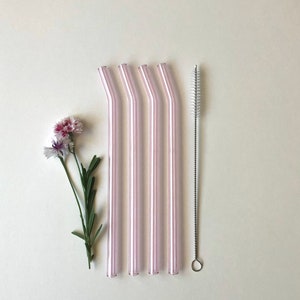 Bent Glass Straws in Sapphire Pink/ Set of four reusable drinking straws / Pyrex / Eco friendly / Smoothie straw / Glass straw image 4