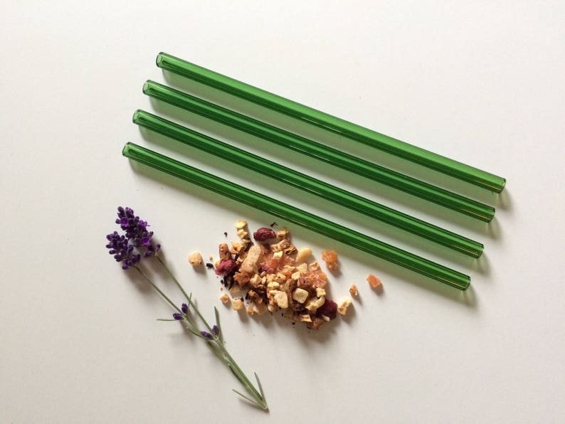 Emarald Green Set of Four Reusable Glass Drinking Straws image 1
