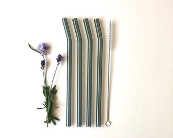 Reusable glass straw / Set of Four/ Bent Grey Glass Straws / Eco friendly / Smoothie Straw / Glass Drinking Straw