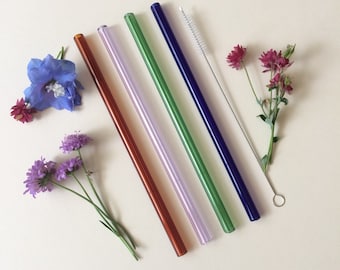 Glass Straws Colour Mix / Set of four reusable glass drinking straws / Pyrex / Eco friendly / Smoothie straw