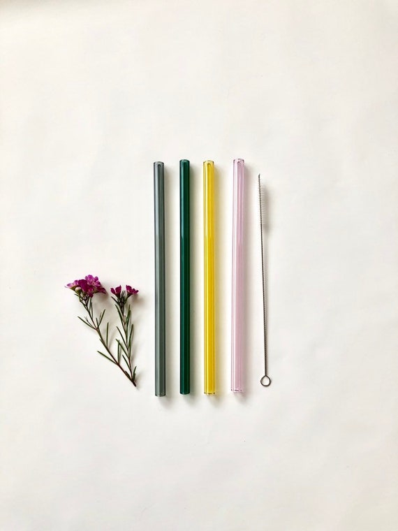 Glass Straws Drinking Reusable: Pink Glass Straw Reusable Glass Straws Bent  Glass Drinking Straws Coffee Straws 8 inch Long Glass Straws Thick for