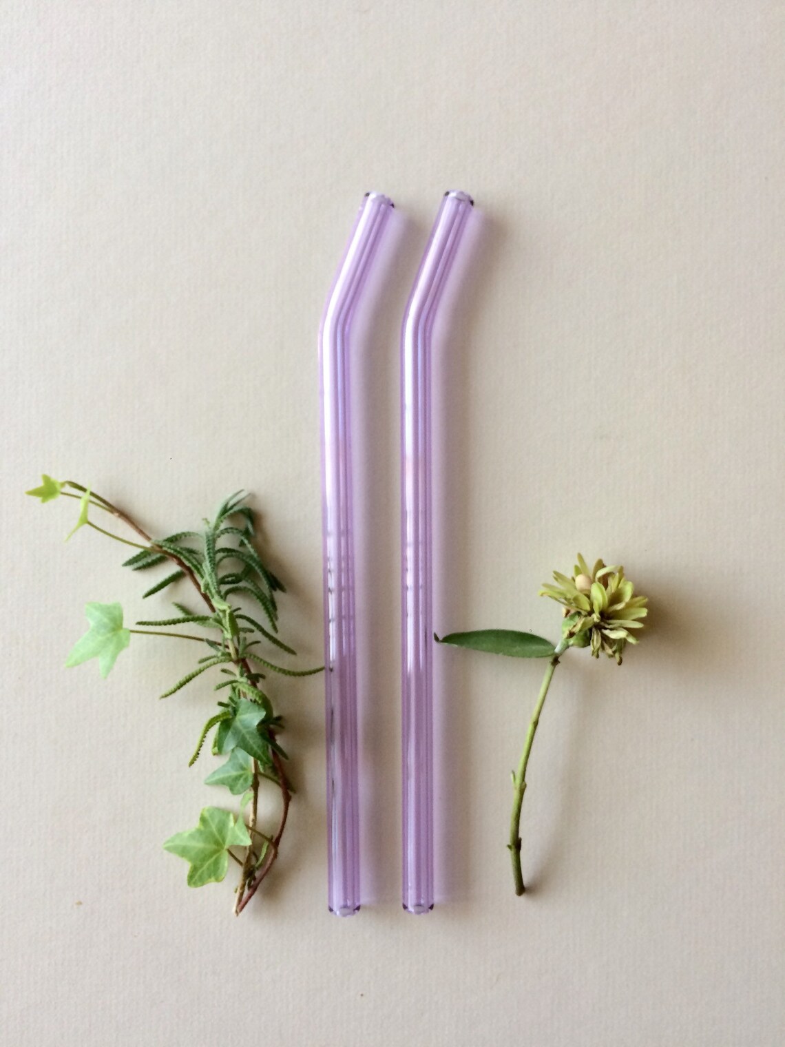 Reusable glass straw / Set of Two / Bent Purple Lavender Glass Etsy