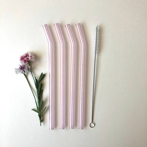 Bent Glass Straws in Sapphire Pink/ Set of four reusable drinking straws / Pyrex / Eco friendly / Smoothie straw / Glass straw image 3