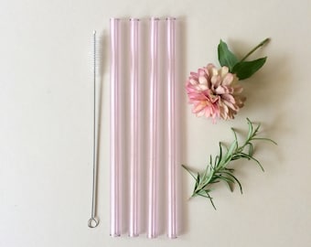 Glass Straws in Sapphire Pink/ Set of four reusable drinking straws / Pyrex / Eco friendly / Smoothie straw / Glass straw