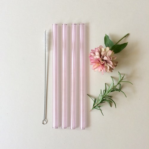 Glass Straw Set of Four Brilliant Blue Reusable Glass Straws / Etsy