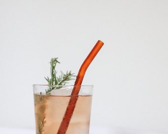 Bent Amber Set of Four Glass Drinking Straws / Reusable Straw / Eco Friendly / Smoothie Straw/ Glass Straw