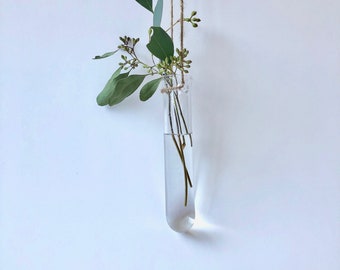 Hanging Glass Vase / Test Tube Vase / Hanging Glass Planter / Handmade Glass / Glass Wall Vase / Glass Wall Planter / Hand Blown Glass Vase