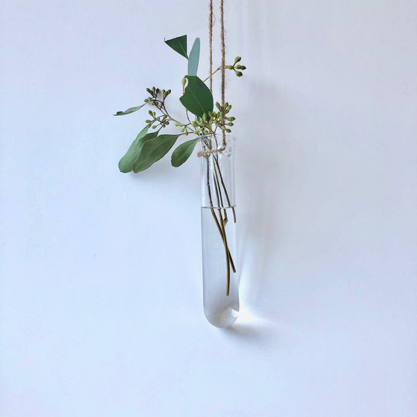 Hanging Glass Vase / Test Tube Vase / Hanging Glass Planter / Handmade Glass / Glass Wall Vase / Glass Wall Planter / Hand Blown Glass Vase