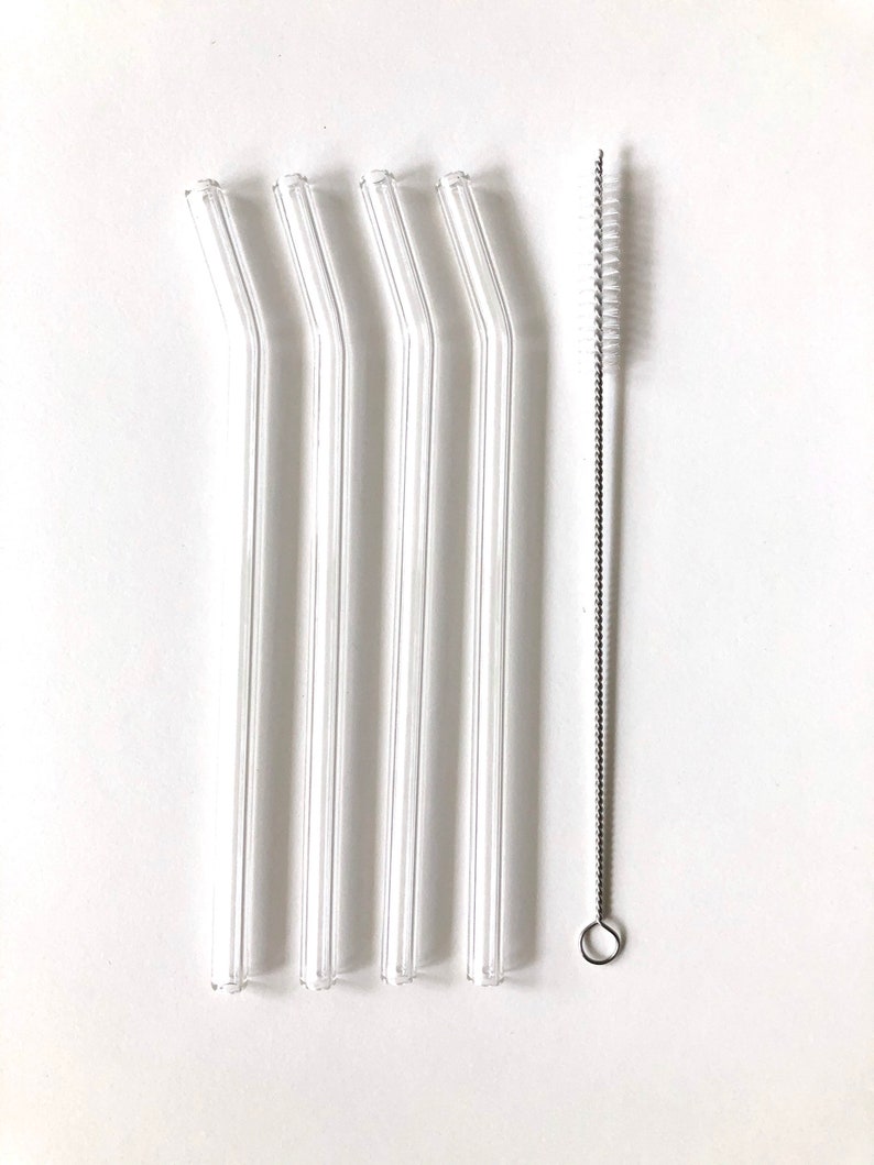 Reusable Glass Straw / Set of Four / Bent Clear Glass Straws / Etsy Australia