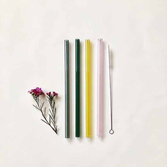 Glass Straws Colour Mix / Set of Four Reusable Glass Drinking
