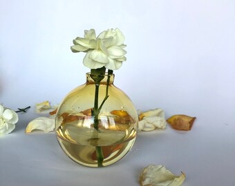 Pale Yellow Medium bud vase, hand made blown glass