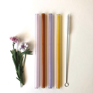 Lavender, Amber, Yellow & Pink / Set of four reusable glass drinking straws / Pyrex / Eco friendly / Smoothie straw image 3