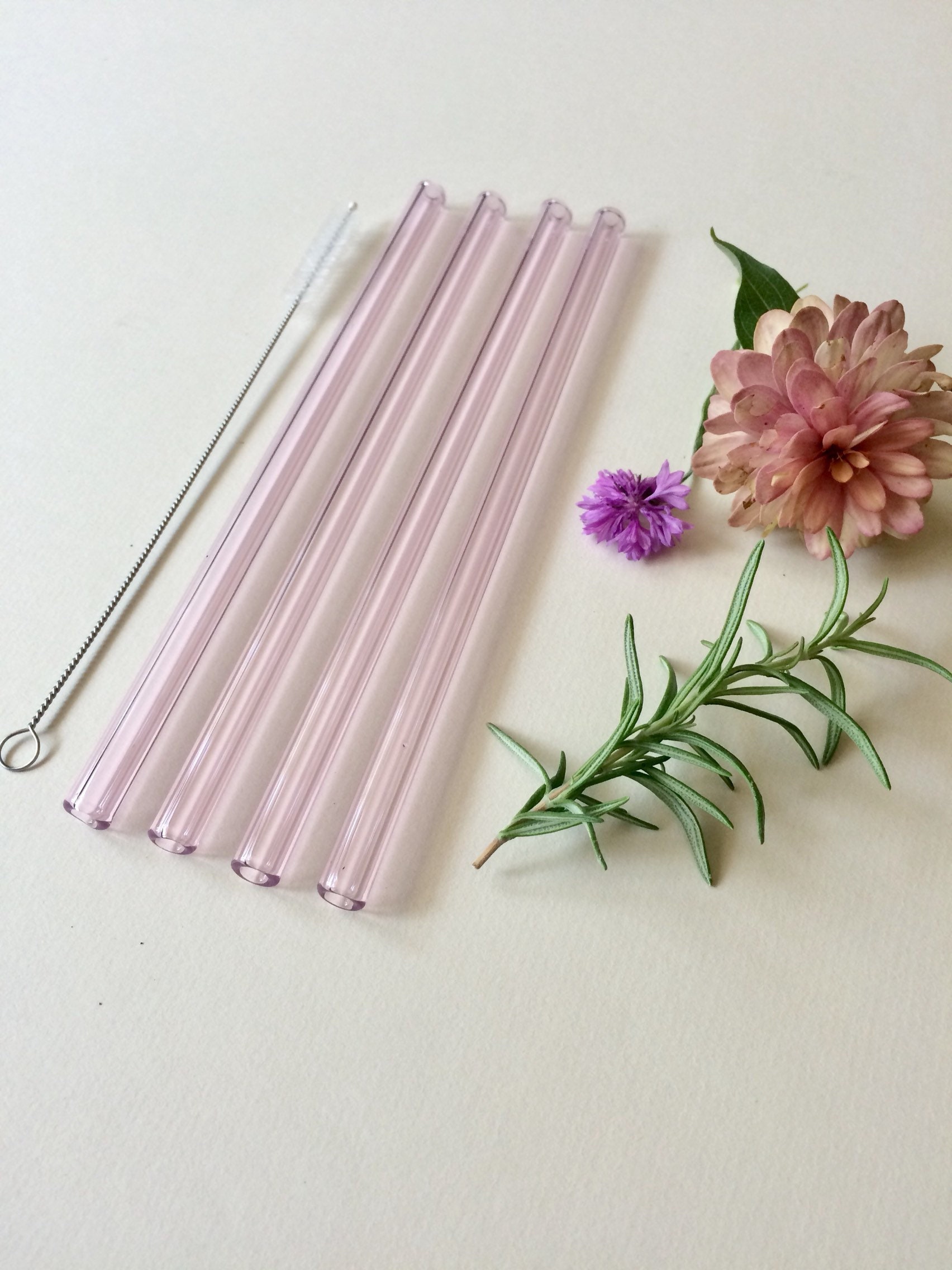 Glass Straws in Sapphire Pink/ Set of Four Reusable Drinking Straws / Pyrex  / Eco Friendly / Smoothie Straw / Glass Straw 
