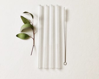 Set of Four Clear Reusable Glass Straws / Clear Glass / Reusable Straw / Smoothie Straw