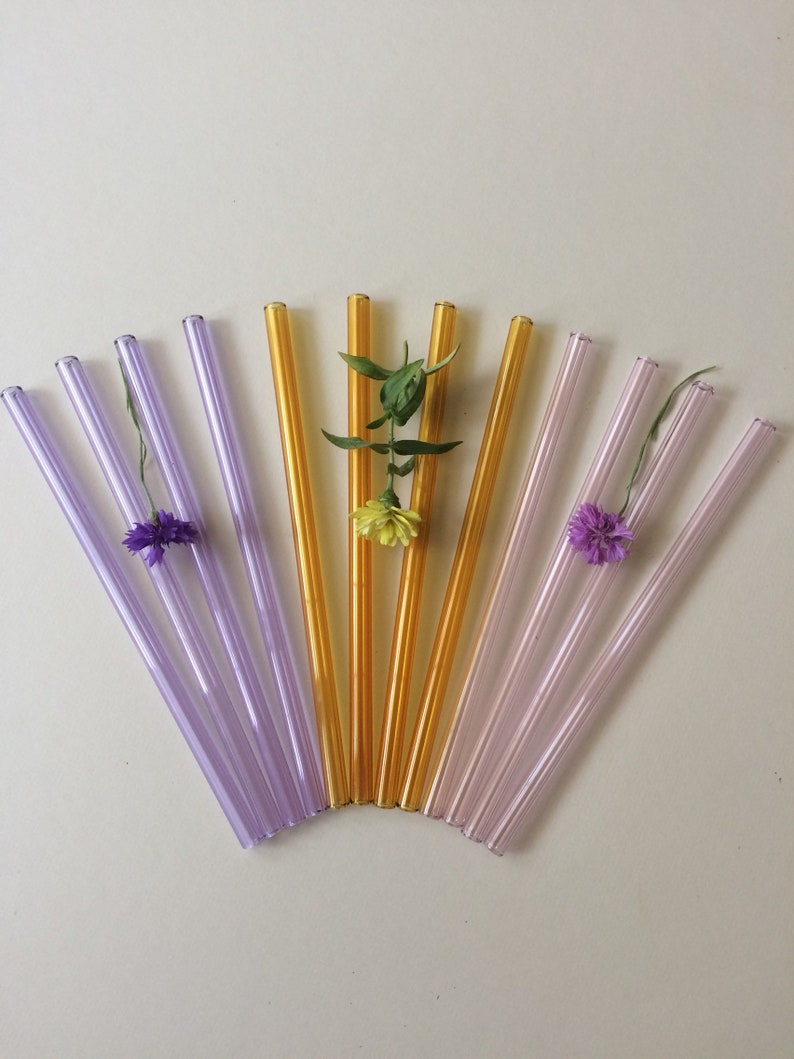 Bent Glass Straws in Sapphire Pink/ Set of four reusable drinking straws / Pyrex / Eco friendly / Smoothie straw / Glass straw image 7