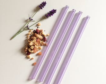 Glass Straw Set of Four Lavender Purple Reusable Glass Straws / Eco Friendly / Smoothie Straw / Glass Straw