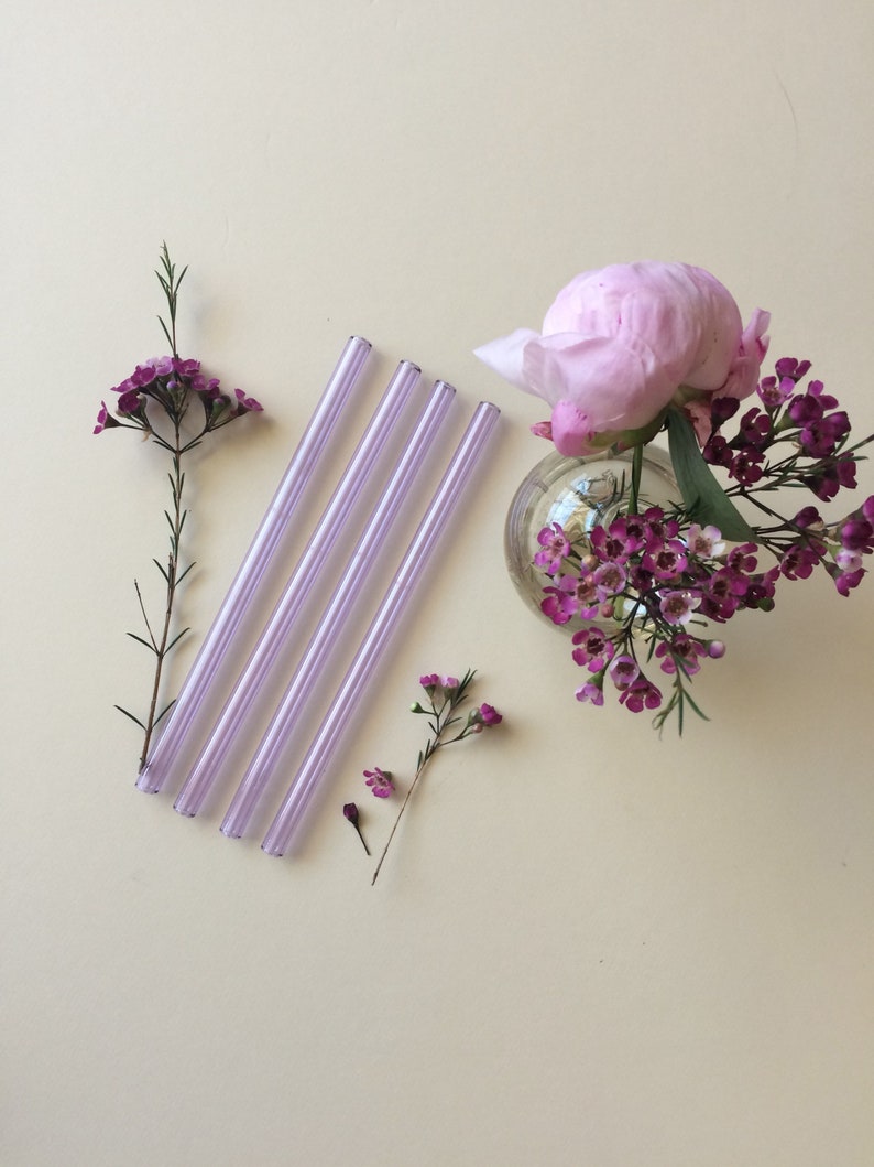 Glass Straw Set of Four Lavender Purple Reusable Glass Straws / Eco Friendly / Smoothie Straw / Glass Straw image 4