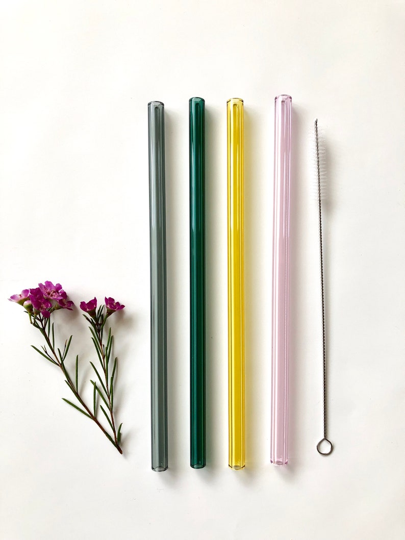 Glass Straws Colour Mix / Set of four reusable glass drinking straws / Pyrex / Eco friendly / Smoothie straw image 2