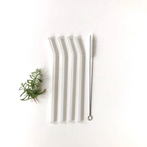 Reusable glass straw / Set of Four / Bent Clear Glass Straws / Eco friendly / Smoothie Straw / Glass Drinking Straw / Handmade Glass imagem 1