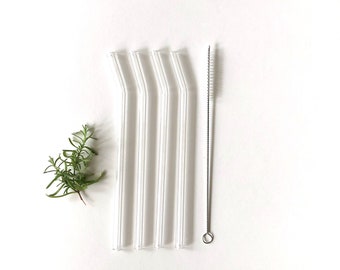 Reusable glass straw / Set of Four / Bent Clear Glass Straws / Eco friendly / Smoothie Straw / Glass Drinking Straw / Handmade Glass