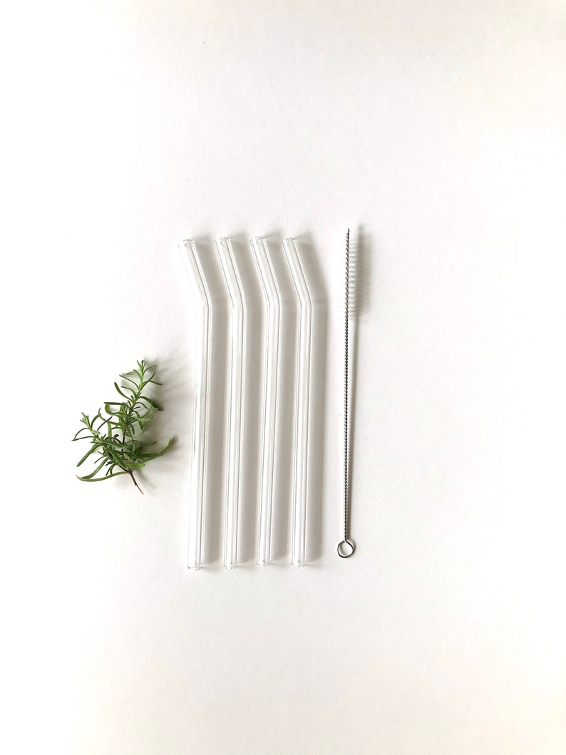 Reusable glass straw / Set of Four / Bent Clear Glass Straws / Eco friendly / Smoothie Straw / Glass Drinking Straw / Handmade Glass image 1
