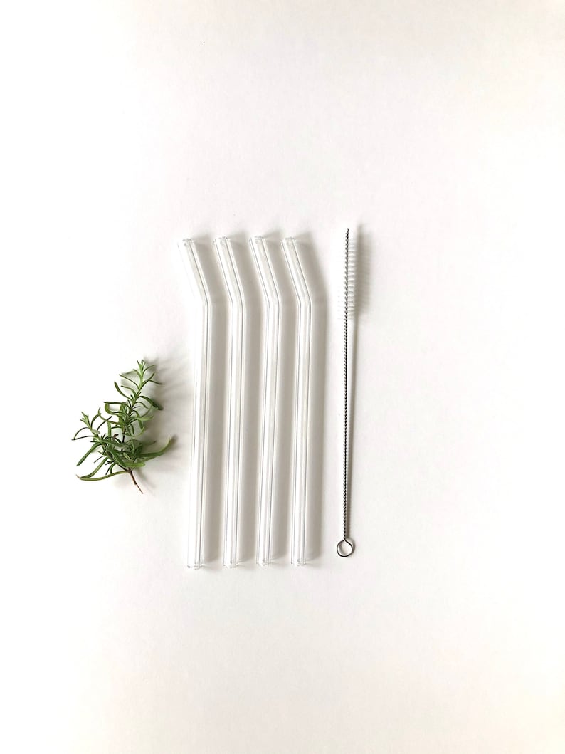 Reusable Glass Straw / Set of Four / Bent Clear Glass Straws / Etsy