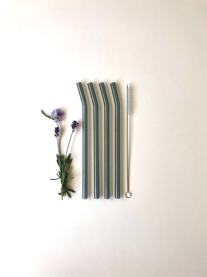 Reusable Glass Straw / Set of Four/ Bent Grey Glass Straws / Etsy