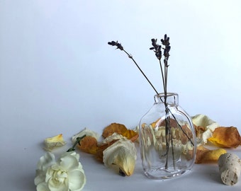 Mini bouteille/vase d'apothicaire transparent en verre soufflé fait main