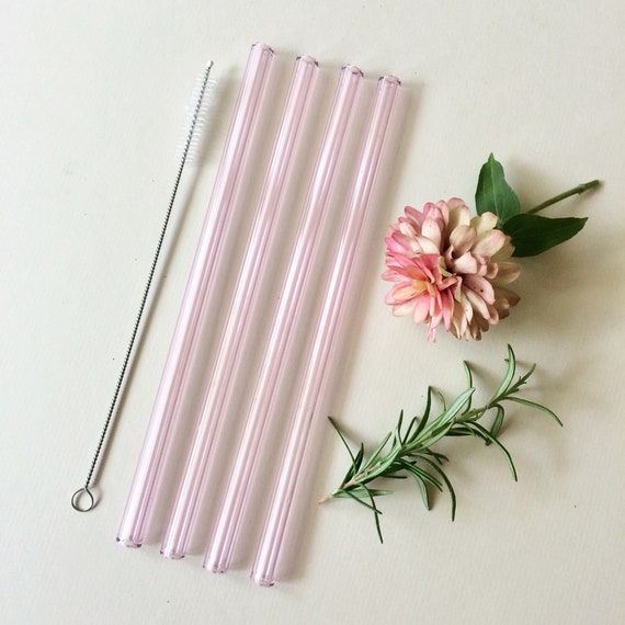 Glass Straws in Sapphire Pink/ Set of Four Reusable Drinking Straws / Pyrex  / Eco Friendly / Smoothie Straw / Glass Straw 