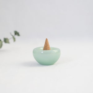 Handmade Blown Jadeite Green Glass Incense Dish