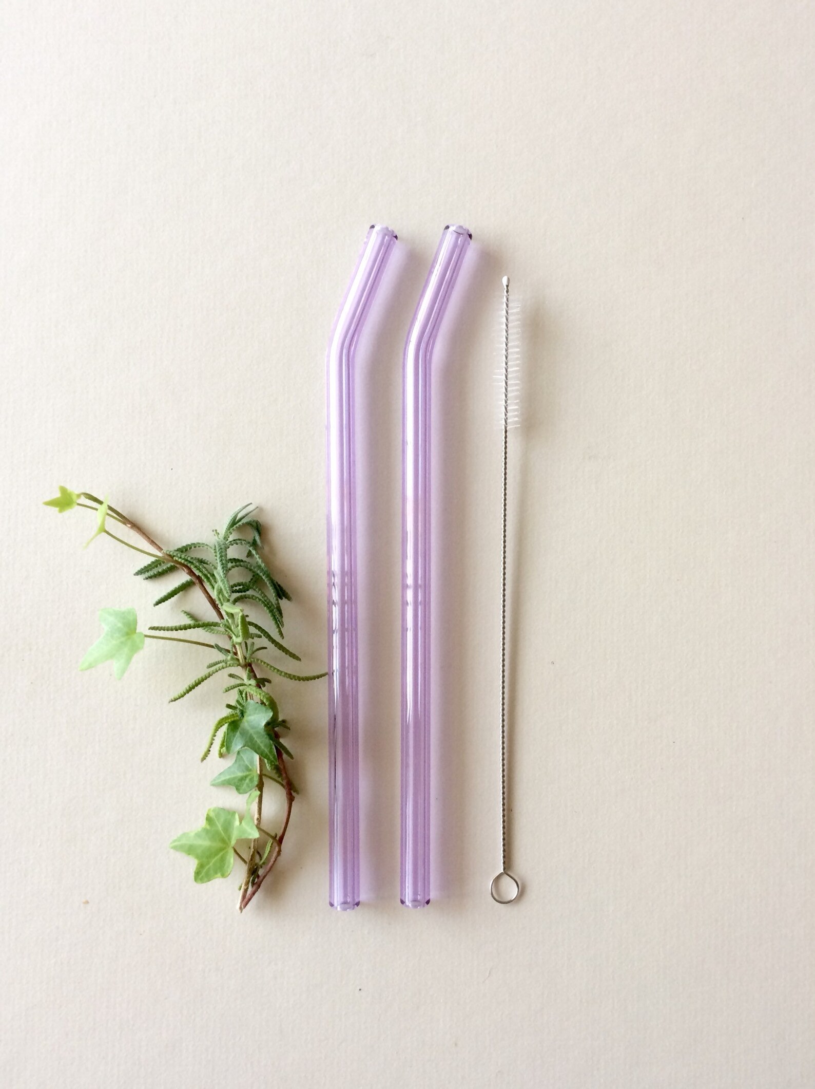 Reusable glass straw / Set of Two / Bent Purple Lavender Glass Etsy