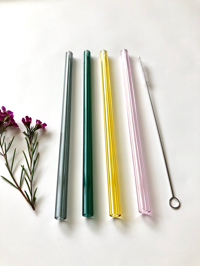 Glass Straws Colour Mix / Set of four reusable glass drinking straws / Pyrex / Eco friendly / Smoothie straw image 4