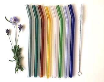 One of every colour bent / Set of eight bent reusable glass drinking straws /Eco friendly /low waste living