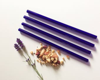 Glass Straw Set of Four / Brilliant Blue Reusable Glass Straws / Eco Friendly / Smoothie Straw / Glass Straws