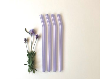 Bent Glass Straw Set of Four Lavender Purple Reusable Glass Straws / Eco Friendly / Smoothie Straw / Glass Straw