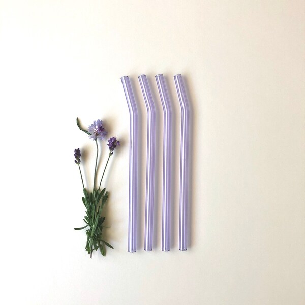 Bent Glass Straw Set of Four Lavender Purple Reusable Glass Straws / Eco Friendly / Smoothie Straw / Glass Straw
