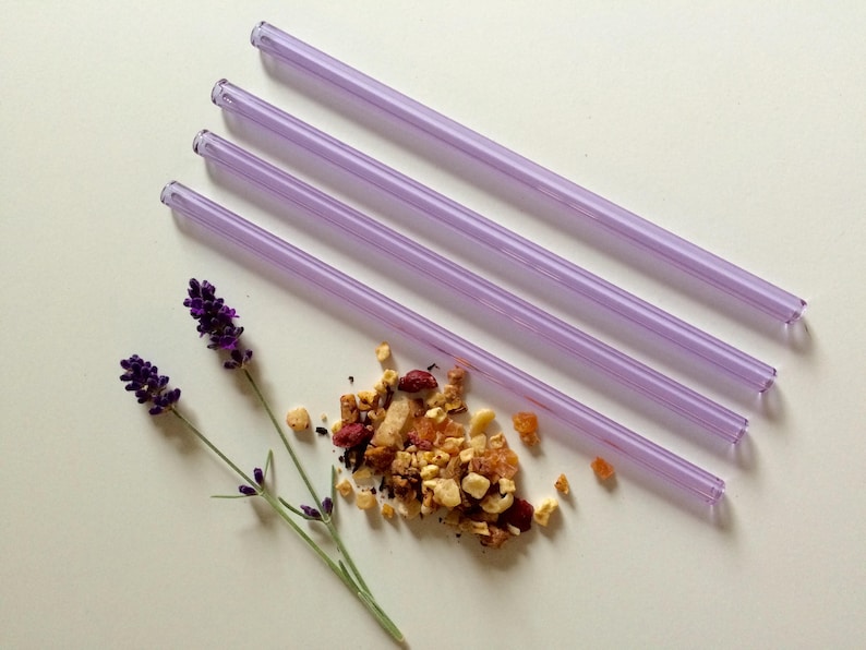 Glass Straw Set of Four Lavender Purple Reusable Glass Straws / Eco Friendly / Smoothie Straw / Glass Straw image 6