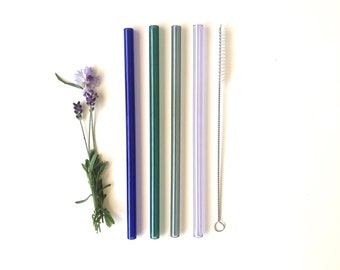 Blue, Purple, Lake Green & Grey / Set of four reusable glass drinking straws / Low Waste Living / Eco friendly / Smoothie straw