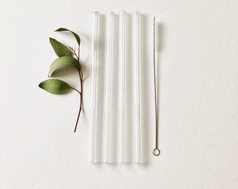 Glass Straw Set of Four Clear Reusable Glass Straws / Eco Friendly / Smoothie Straw / Low Waste Living