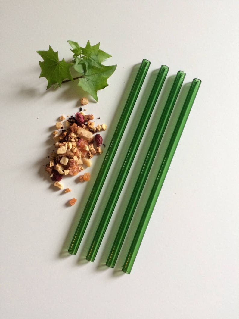 Emarald Green Set of Four Reusable Glass Drinking Straws image 2