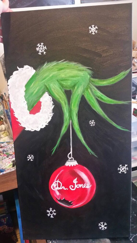 Custom Grinch hand holding Christmas ornament oil painting | Etsy