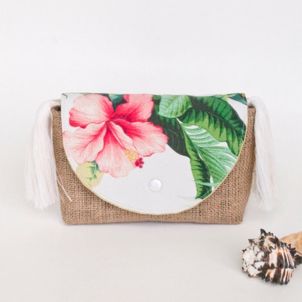 Pink and Green Tropical Hibiscus Clutch Bag