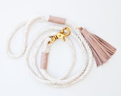 Rope Dog Leash - Blush Rose Mauve Leather - Pet Lead